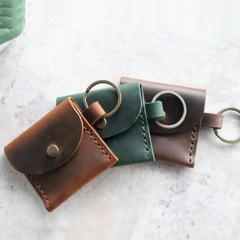 Vintage Genuine Leather Women Coin Purse Handmade Leather Keychain Gifts Coin Bag Custom Keychain Wallet