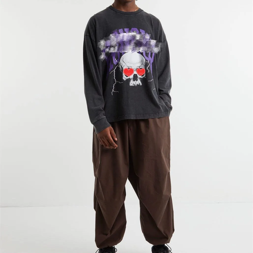 Custom Vintage High Quality 100% Cotton 250gsm Black Screen Printing Oversized Long Sleeve T Shirt For Men