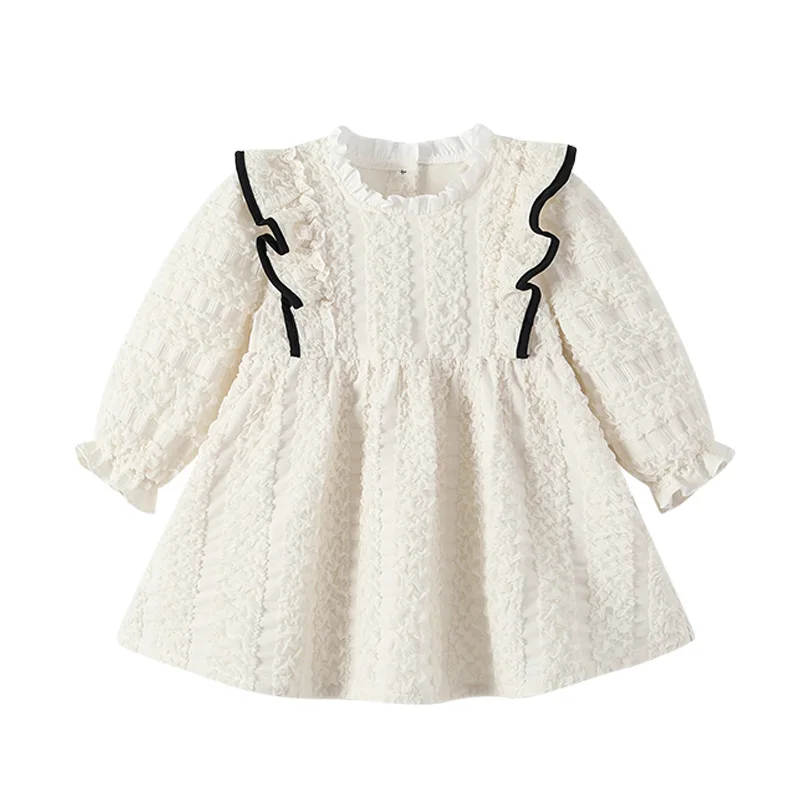 2024 Новое Детское осеннее белое платье для девочек волнистая Корейская версия платье принцессы для старших девочек модное