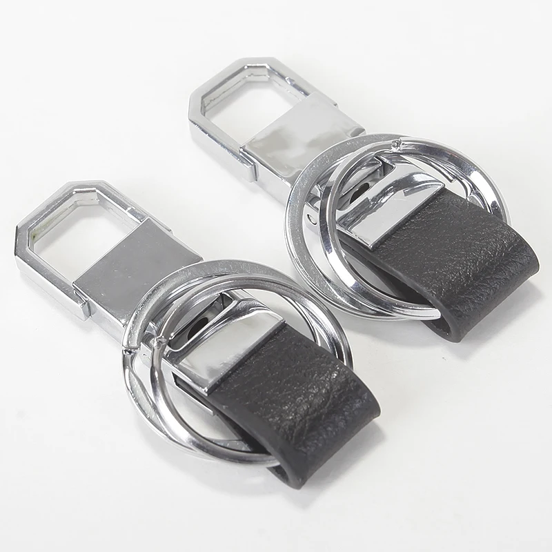 Pull-down Button Double Keyring PU Leather Key Fobs Automatically Snaps Silver Alloy Metal Exquisite Men Blank Buckles Black 100