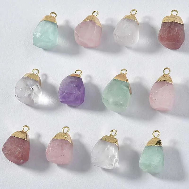 High Quality Faceted Nuggets Tube Raw Rough Gemstone Plated Golden Alloy Beads Pendants For Jewelry Making Earrings Necklace