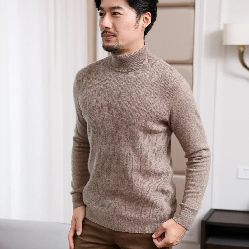 Wholesale Custom Turtleneck Plain Solid Warm Wool Pullover Mongolian Pure Cashmere Mens Cashmere Knit Sweater
