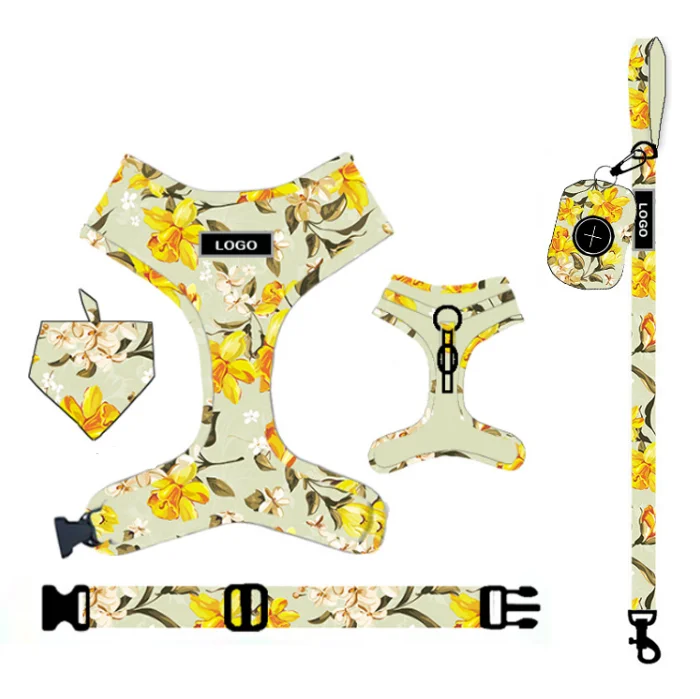 Adjustable Small to Large Pet Chest Harness Custom designers dog harness collar leash bandana