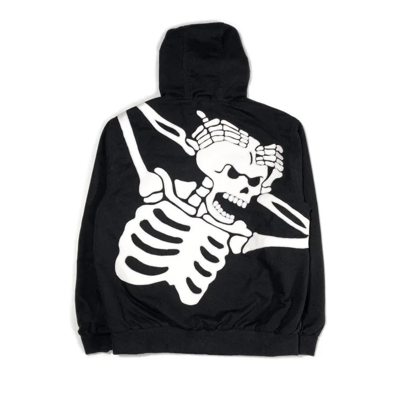 2022 Dark Style Fashion Brand Funny Skull Printed Zipper Couple Sweater Early Autumn Street Casual Loose Jacket