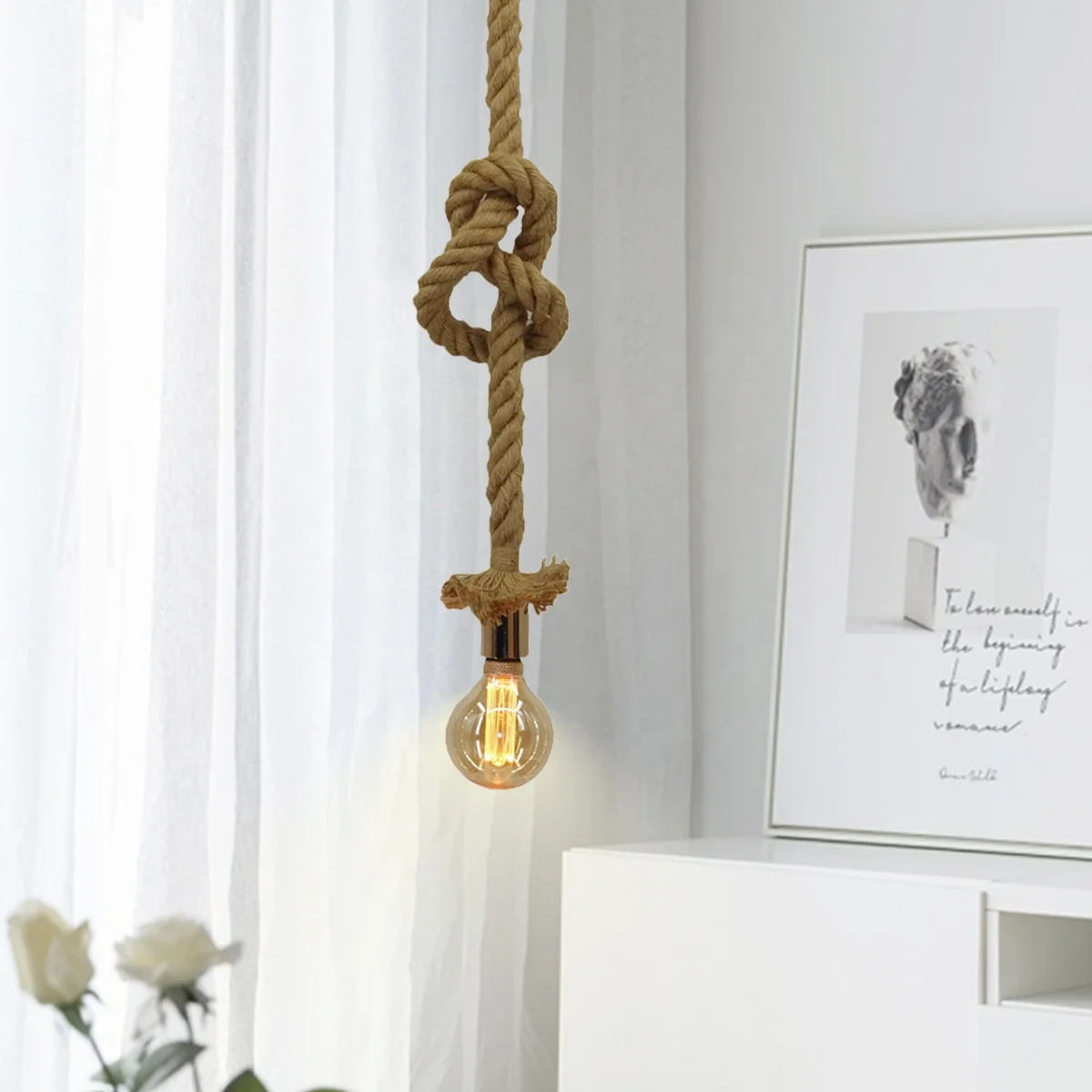 Lights Dining Room Pendant Lights Hemp Rope Nordic Led Linear Chandeliers Pendant Lights Modern For Living Room Bedroom Bar