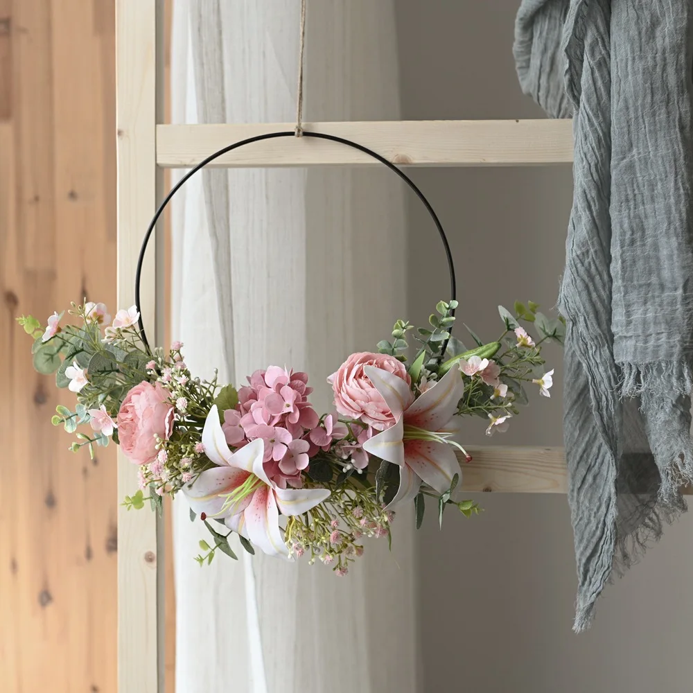 2024 Artificial Lily Tea Rose Wreath New Design Flower Wall Backdrop