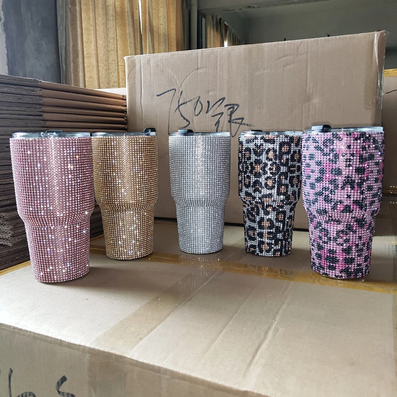 BPA free Rhinestone Diamond Bling Car Coffee Cup Cyrstal Stainless Steel Insulated 30oz Tumbler With Lid