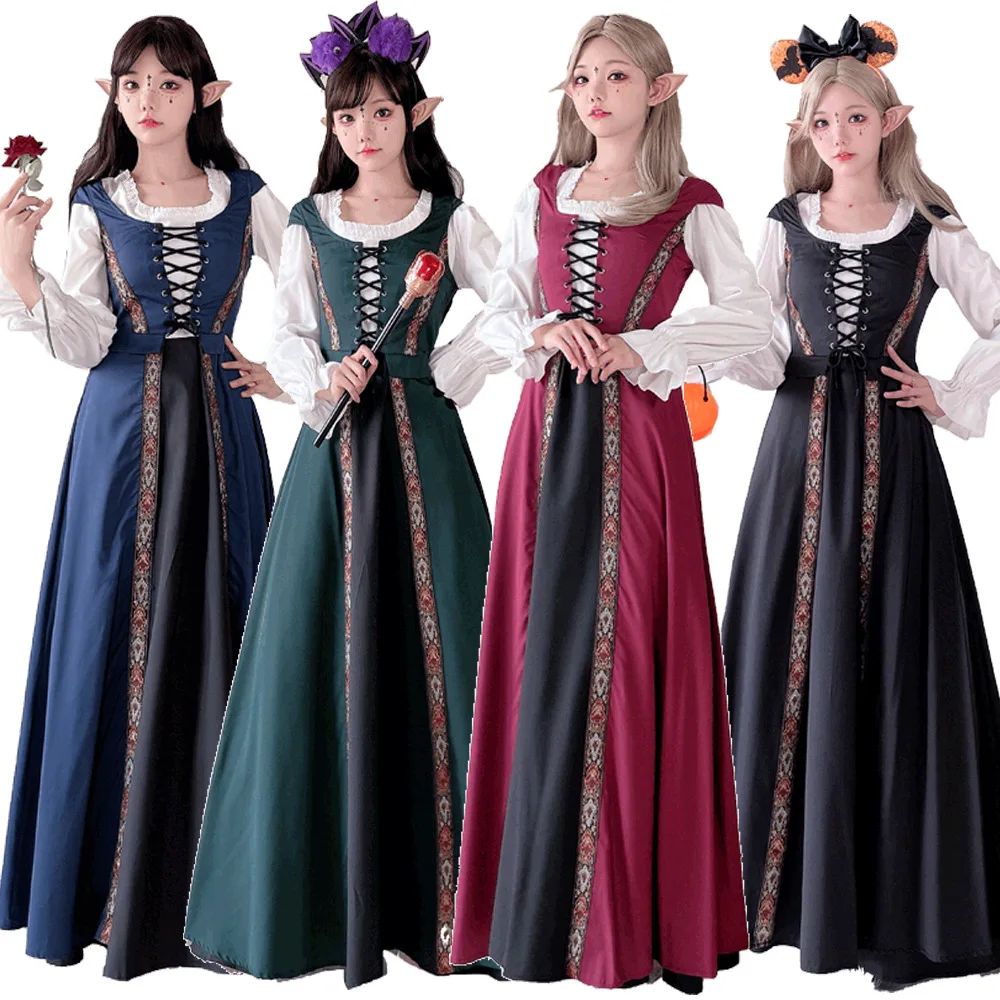 Halloween costume retro court wind witch dress long skirt French performance medieval literature and art European pastoral