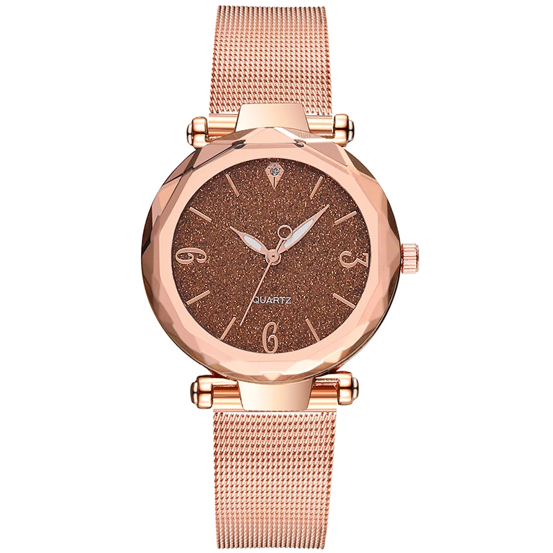 
Rose Gold Mesh Steel Women Watch Top Brand Luxury Starry Sky Dial Lady Wrist Watch Female Clock 