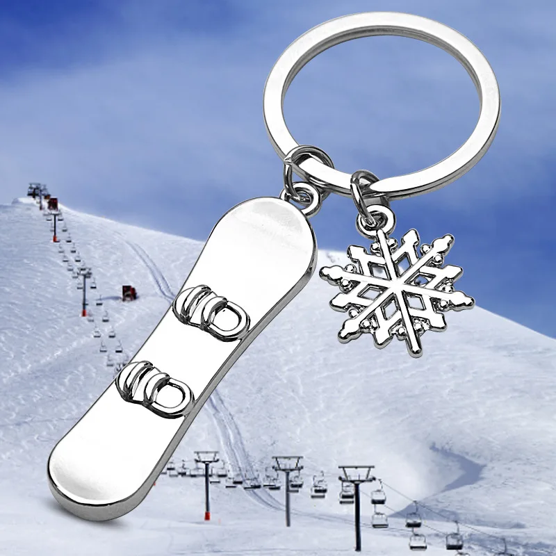 Winter Snow Games Sports Metal Key Chains panda Ski keychain Snowboard Ice Skates snow globe keychain Souvenir Pendant key rings