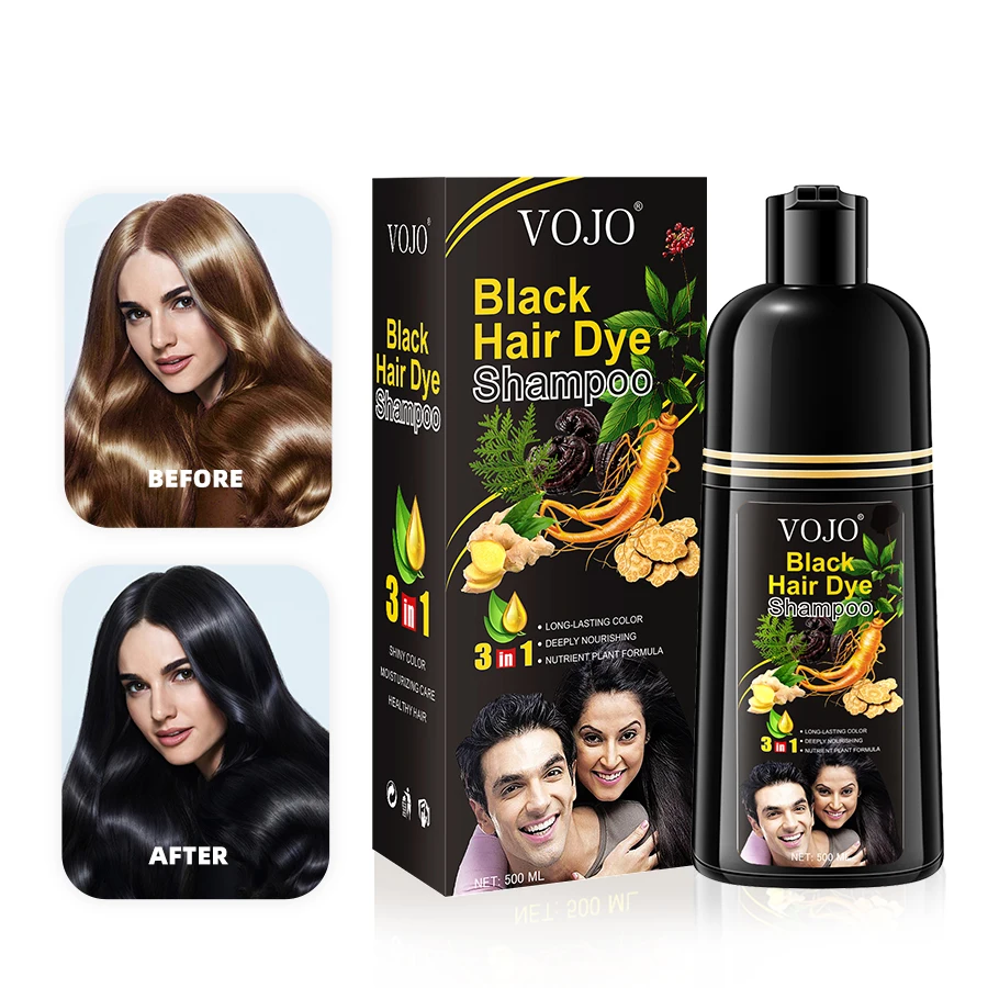 Wholesale hair dye color 3 in 1 herbal ginseng semi-permanent brown black hair dye shampoo permanent hair coloring dye