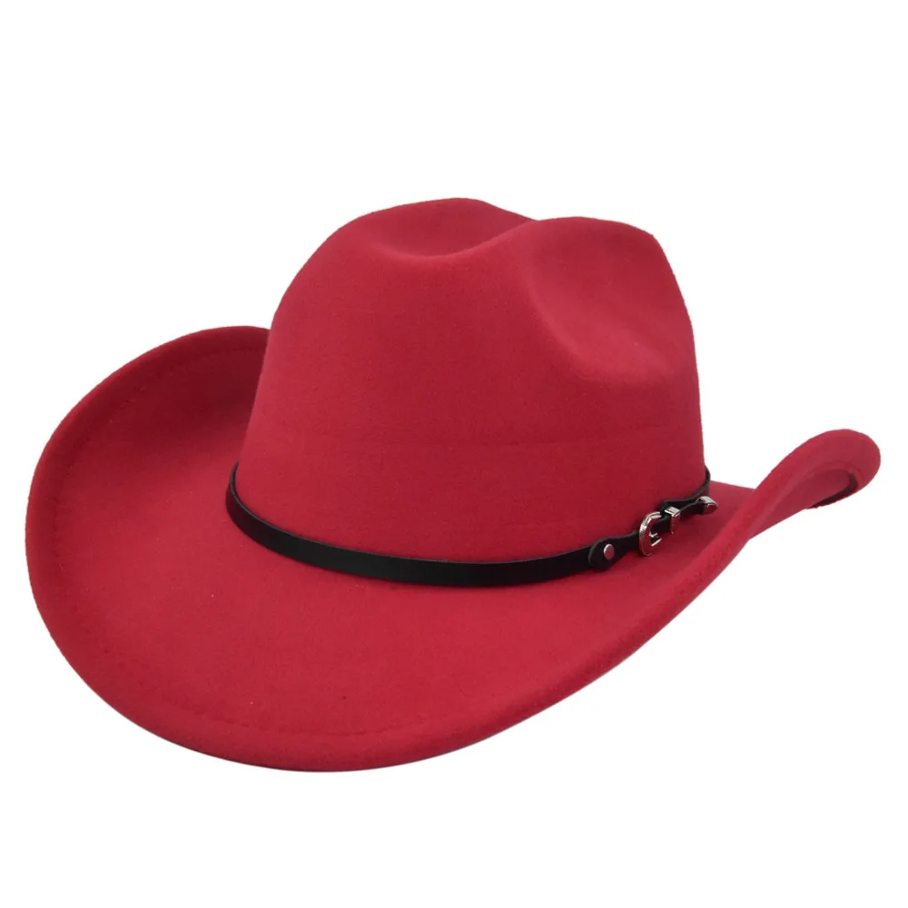 fashion classic women female red felt cowgirl hats western cattlemen cowboy hat with leather band