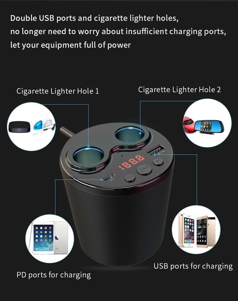 Car Accessories Power Adapter Charger 12-24V Switch Socket Splitter 2 Way Car Cigarette Lighter with Two USB