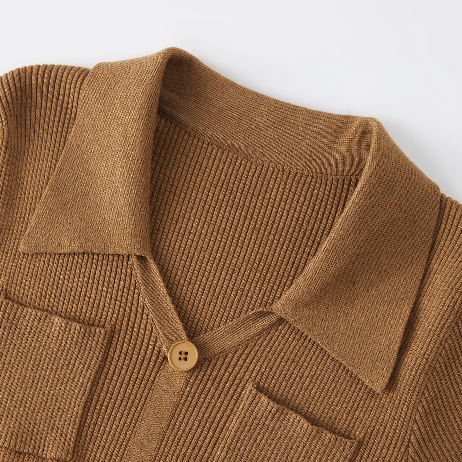 Custom Dress Manufacturer Women V Neck Long Sleeve Bodycon Sweater Dress Button Up Tie Waist Ribbed Knit Midi Shirt Dress