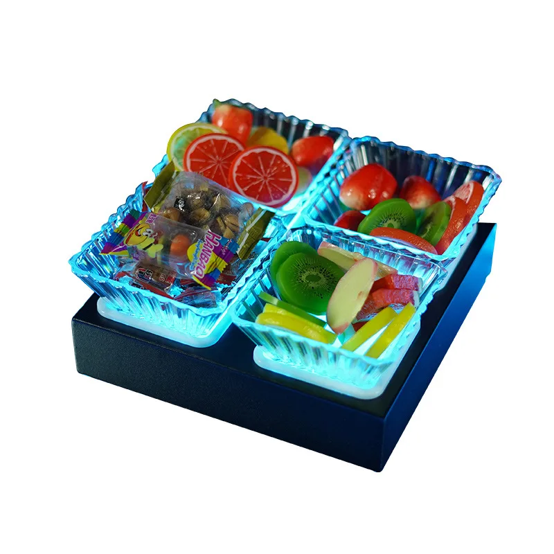 Led square shape bar use ktv party plastic tray bowl fruit plate with lights