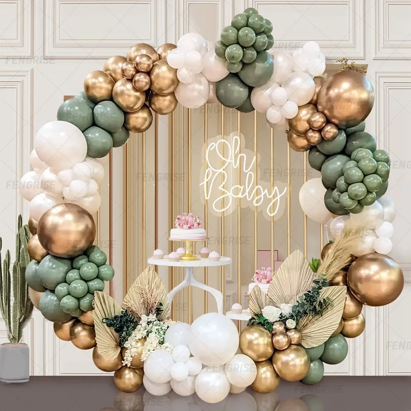 Sage Green Balloon Garland Kit Green White Metallic Gold Latex Balloons Arch Kit For Baby Shower Birthday Party Decorations