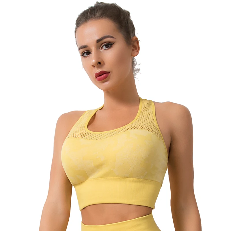 New 2022 Women Mesh Camouflage Sports Vest Shockproof Sports Bra Quick Dry Yoga Fitness Crop Tops