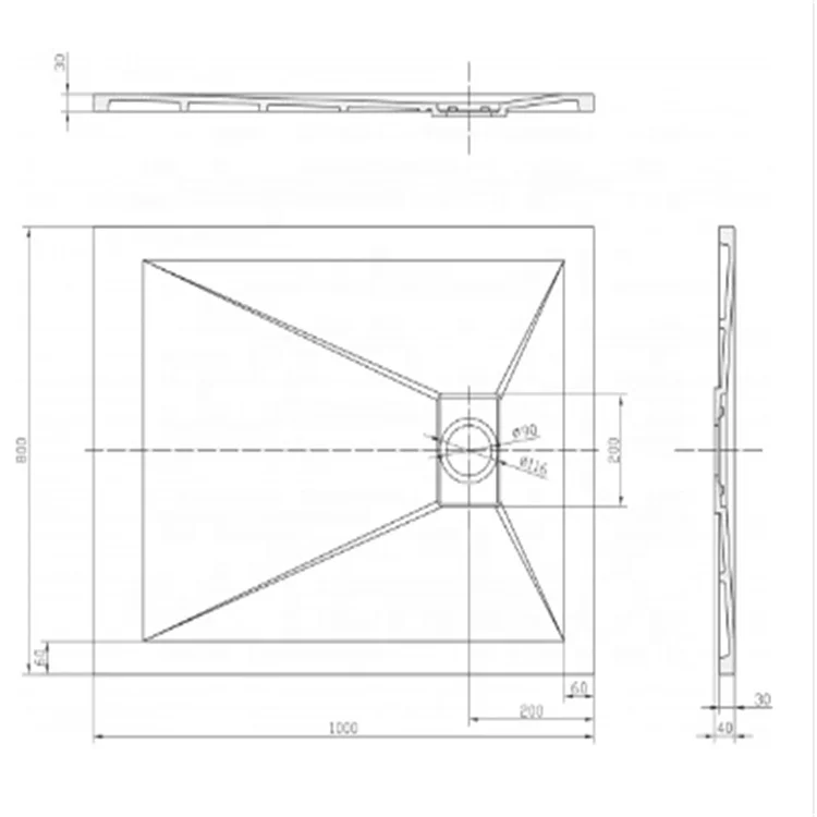 Modern Shower pans Black Stone SMC Shower Base Artificial Stone Shower Trays for Bathroom