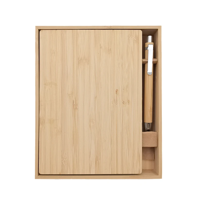 Eco Friendly Bamboo Box Notebook With Pen Set Bamboo Cover Stationery Set Environmentally Friendly Material Custom Wholesale