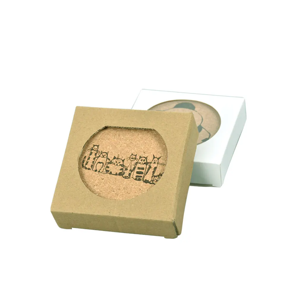 Wholesale Nature Color Blank Customized Drink Cork Placemats and Cork Coaster with Paper Box