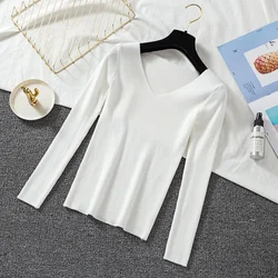 Недорогие свитера на заказ, свободные вязаные рождественские женские свитера с длинным рукавом и V-образным вырезом