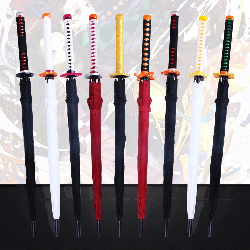 Anime DemonedSlayer Katana Umbrella Tanjirou Long Handle Katana Sword Umbrellas No Yaiba Samurai Sword Parasol Rain Gear