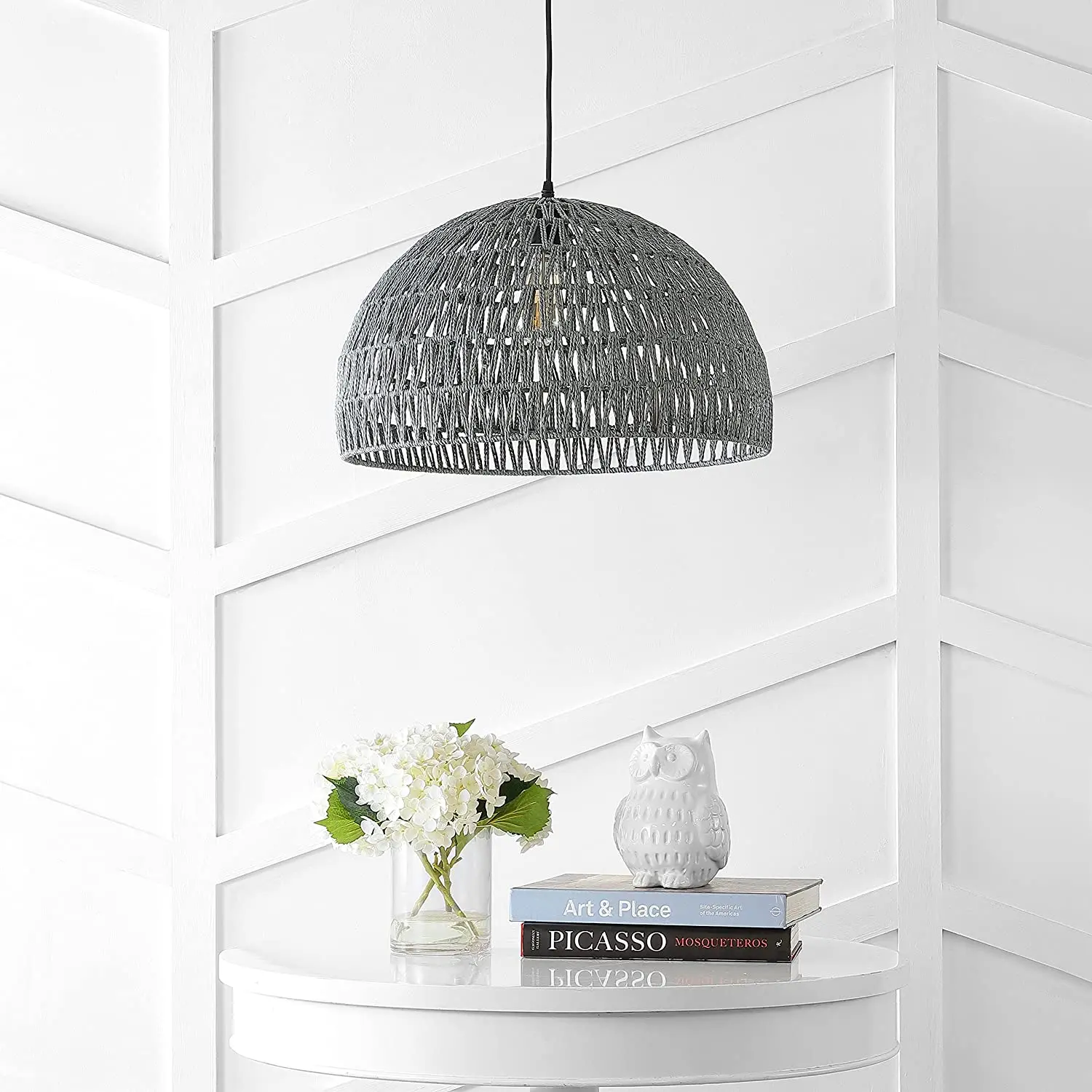 Modern Woven Rattan/Iron LED Pendant Light Farmhouse Adjustable Kitchen Island Chandeliers & Pendant Lights