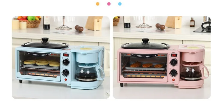 2021 New Multifunction 3 in 1 Breakfast Set Toaster Coffee Maker 3 in 1 Breakfast Maker With Toast Oven Coffee Pot Frying Pan
