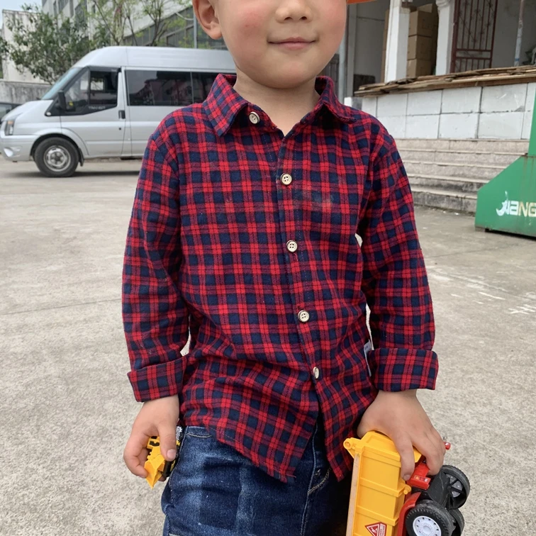 Factory stock Boys children casual fashion Flannel checks plaids shirts