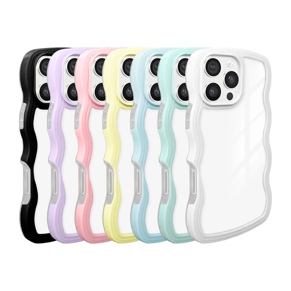 Для i phone 16 Series 2D 2in1 TPU Wave Border Чехлы для мобильных телефонов красочные прозрачные чехлы Phone 15 14 13 и т. д.