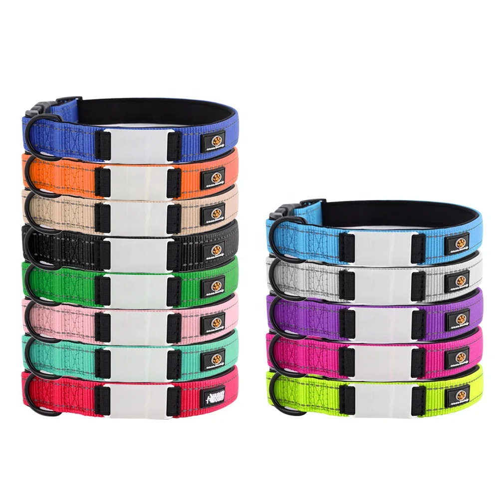 2023 New Design Personalized Dog Collar Removable Nameplate Metal Iron Sheet Reflective Nylon Dog Collar