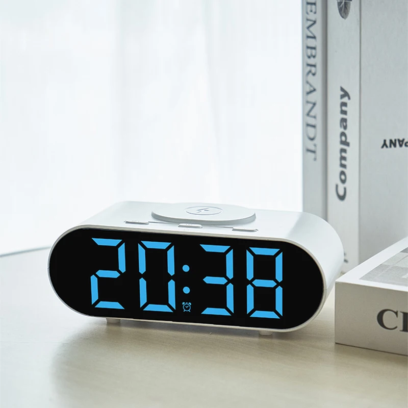 OEM/ODM 24 hour multifunction  smart table clocks light led alarm clock wake up wireless charger alarm clock for bedroom