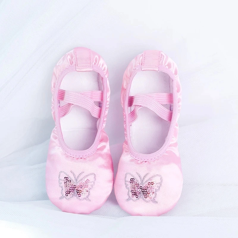 Балетки на плоской подошве для девочек; Детская танцевальная обувь с мягкой подошвой; Детские балетки с вышивкой и блестками
