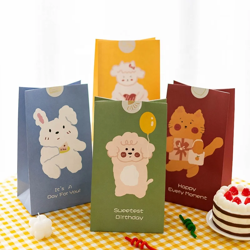 Cute cartoon animals custom retail gift packaging bags with logo for cups cake box and snake