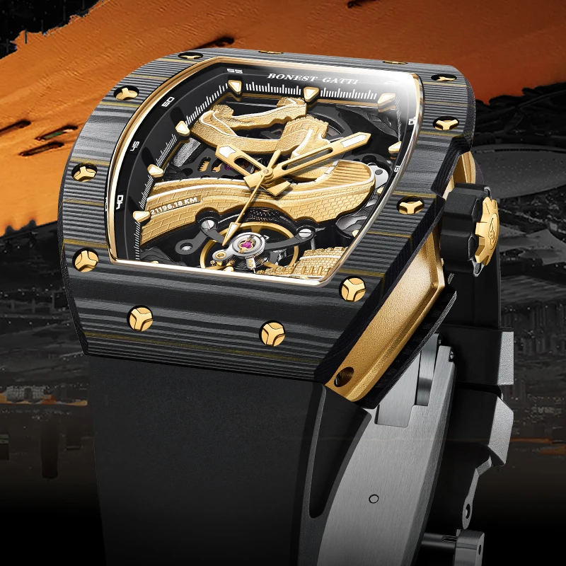 Bonest Gatti The Great Wall Design Carbon Fiber Men Luxury Automatic Wristwatch