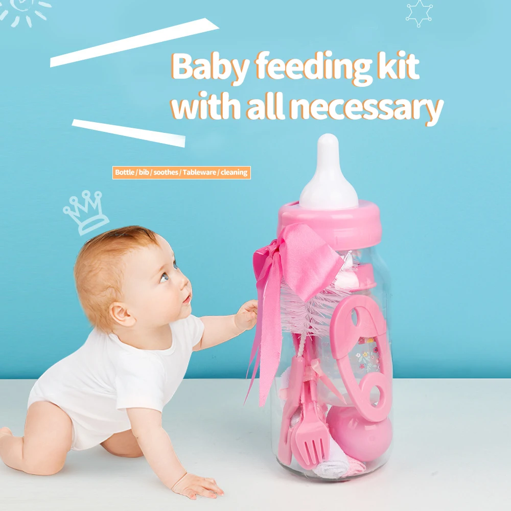 Factory Custom 19PCS Baby Bottle Set BPA-Free Silicone Baby Milk Bottle Set Cartoon Pattern PP Feed Bottle with Kids Gift Box