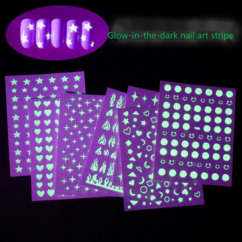 Nail art four corners star awn luminous nail paste love smiley face flame disco luminous nail glue paste