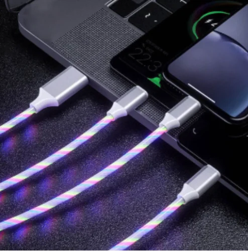 
2020 hot products factory wholesale led light usb cable flowing light 3in1 usb cable glowing luminous 3 in 1 charging usb cable 
