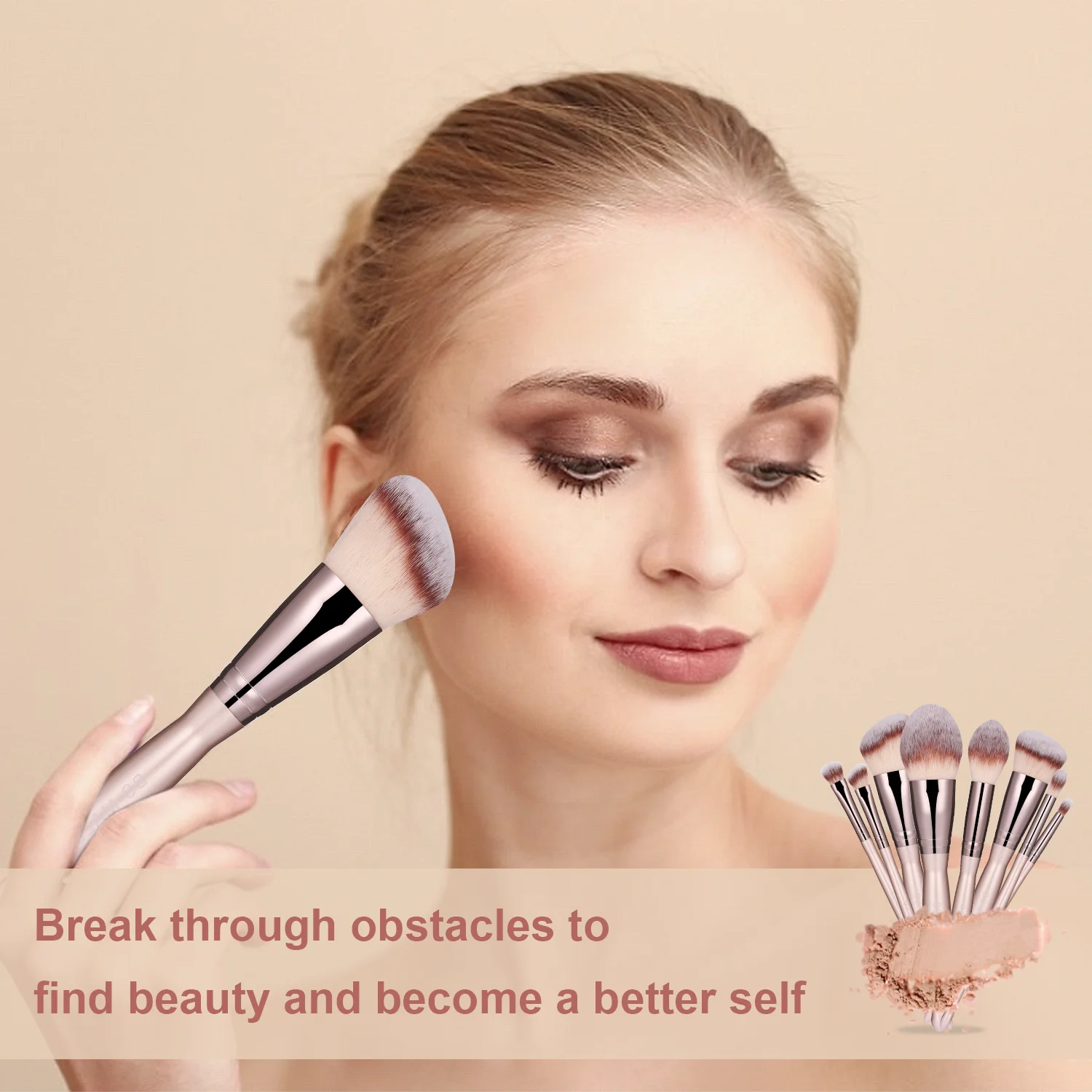 
BS-MALL champagne gold makeup brushes kits custom logo 12 piece face cosmetic make up brush OEM brushes makeup set 