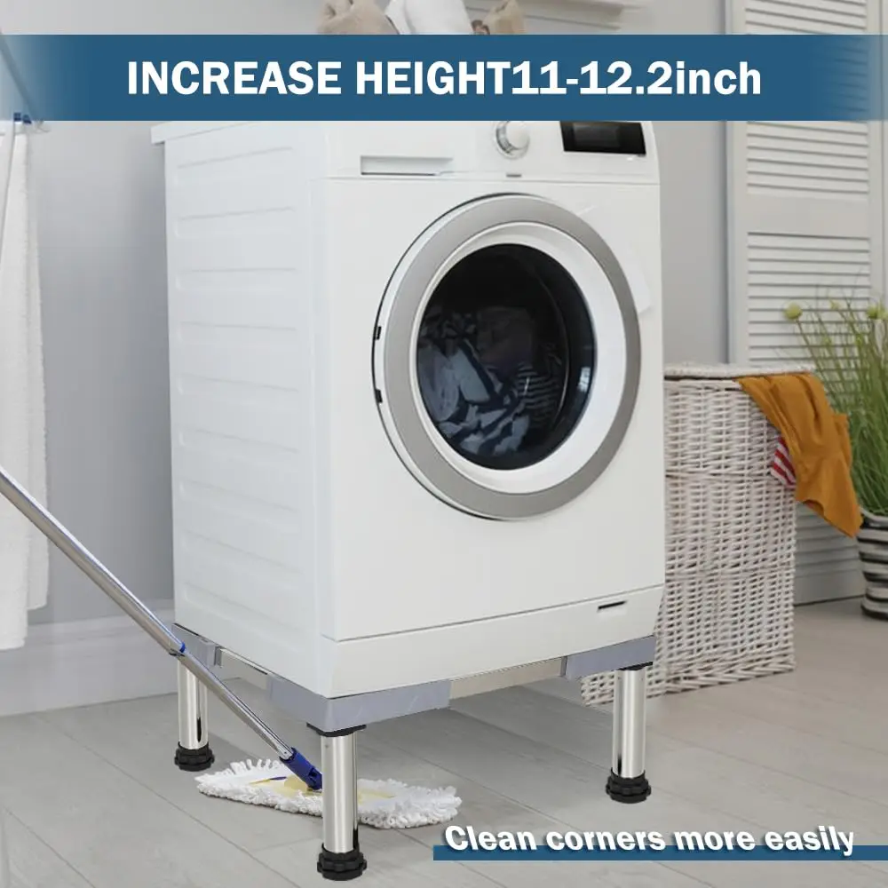 Washing Machine Stand Mini Fridge Stand with 4 Strong Feet (11-12.2in High) Adjustable Refrigerator Base Multi-Functional