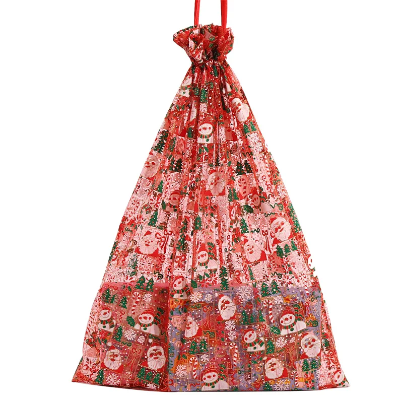 New Arrival Christmas Organza Present Bag Xmas Tree Snowman Jewelry Pouch Eco-Friendly Candy Toy Organza Bag For Kids Gift