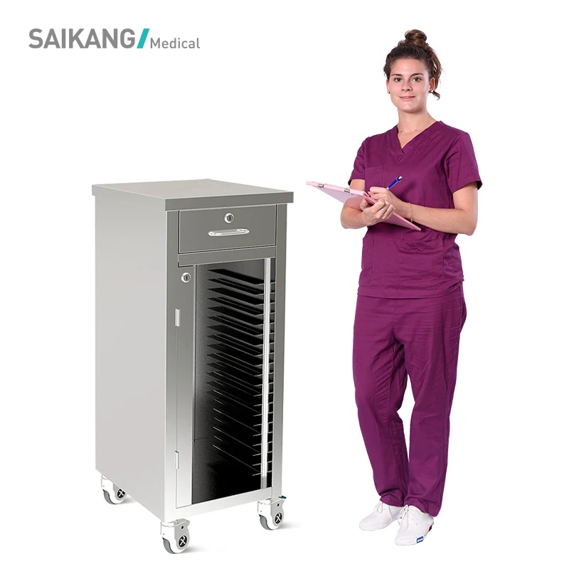 SKH014 SAIKANG Stainless Steel Medical Record Cart Hospital Patient Case History Trolley