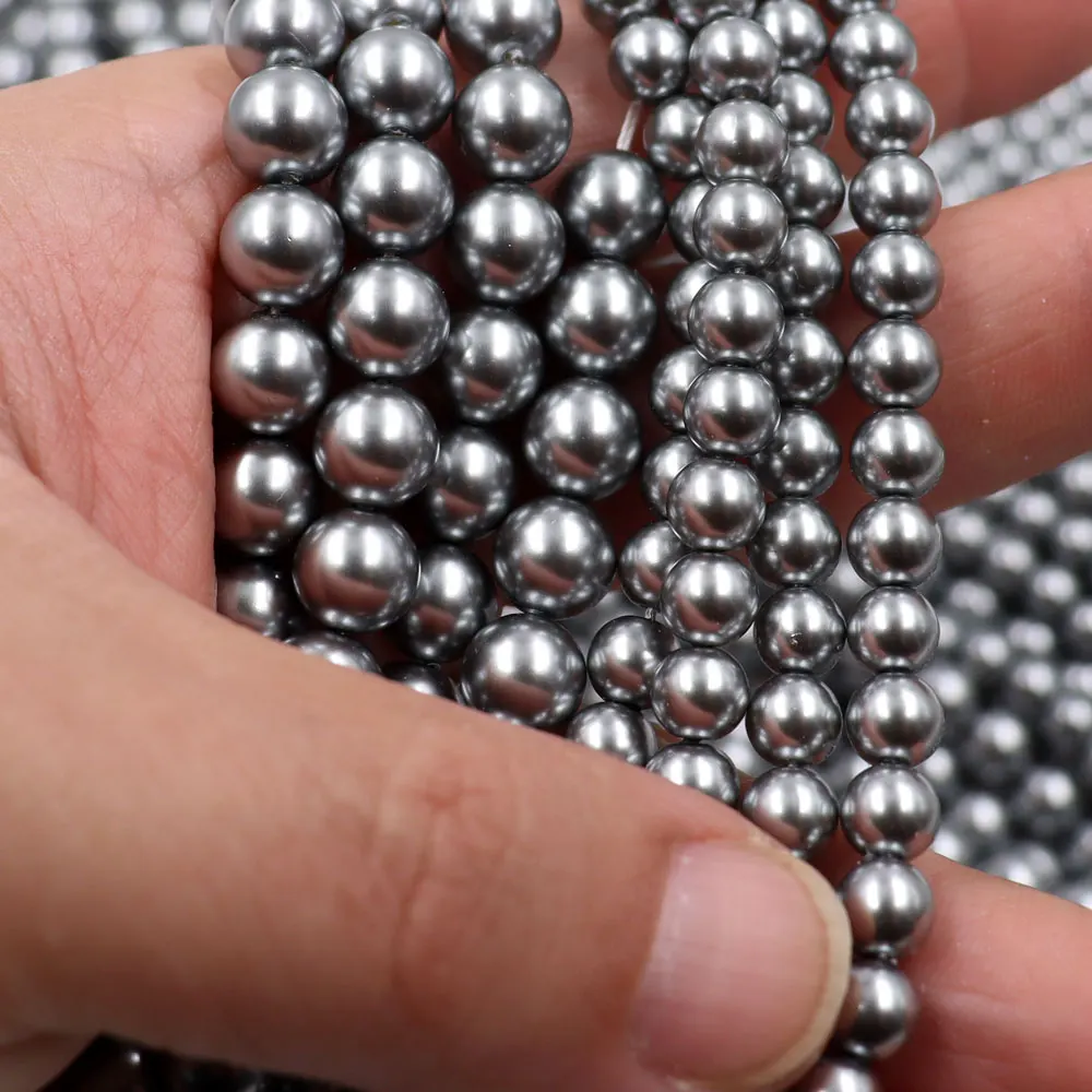 In stock 6mm round pearl beads high quality black color pearl beads for jewelry and bracelet making