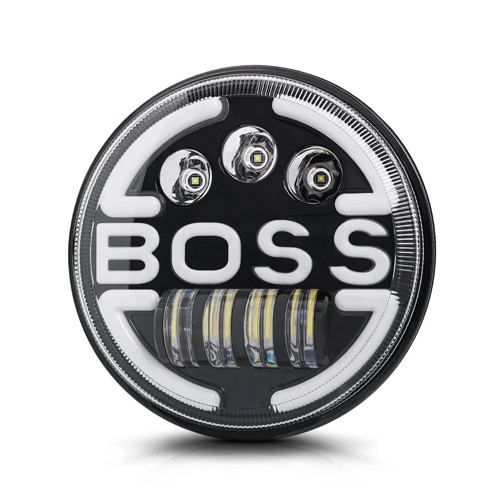 Super bright high low beam yellow Turn Signal DRL offroad motorcycle e-bike 7 inch round led headlight BOSS