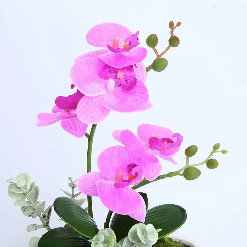 New Style Luxury 3d Real Touch Phalaenopsis Flower Artificial Gold Potted Dendrobium Plant Artificial Orchid In Pot