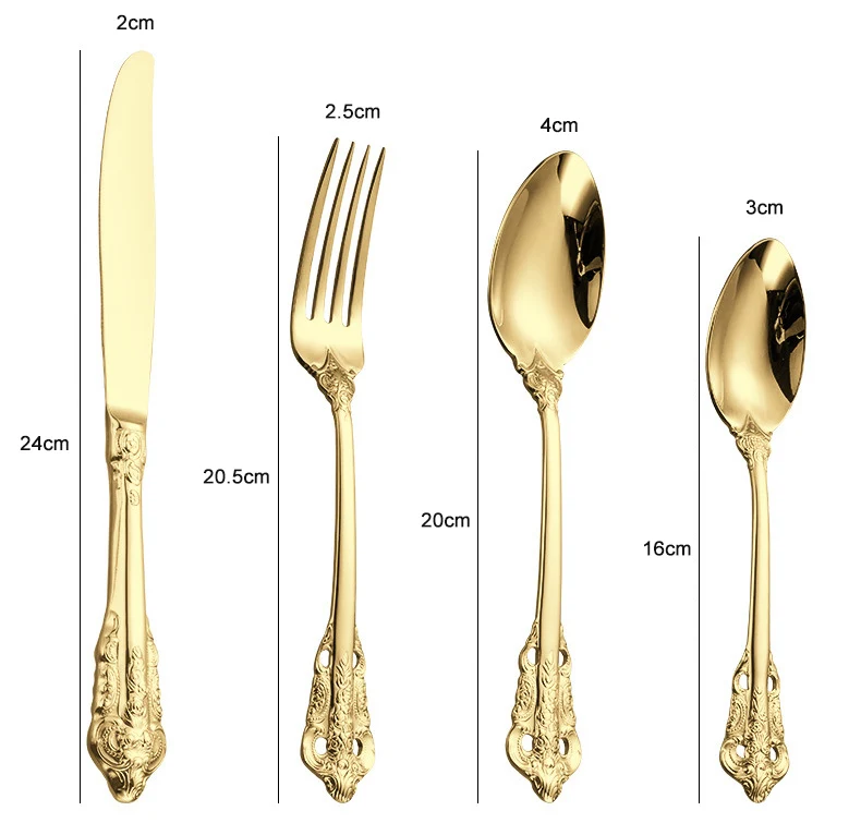 Factory Price Stainless Steel Luxury Kitchen Fork Spoon Knife Set Vintage Cutlery