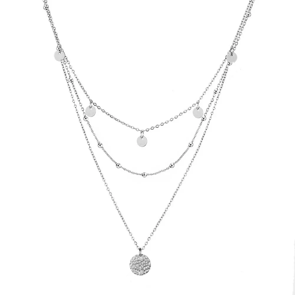 
Stainless Steel Coin Pendant Layered Necklace Tassel Thin Clavicle Chain Necklace 