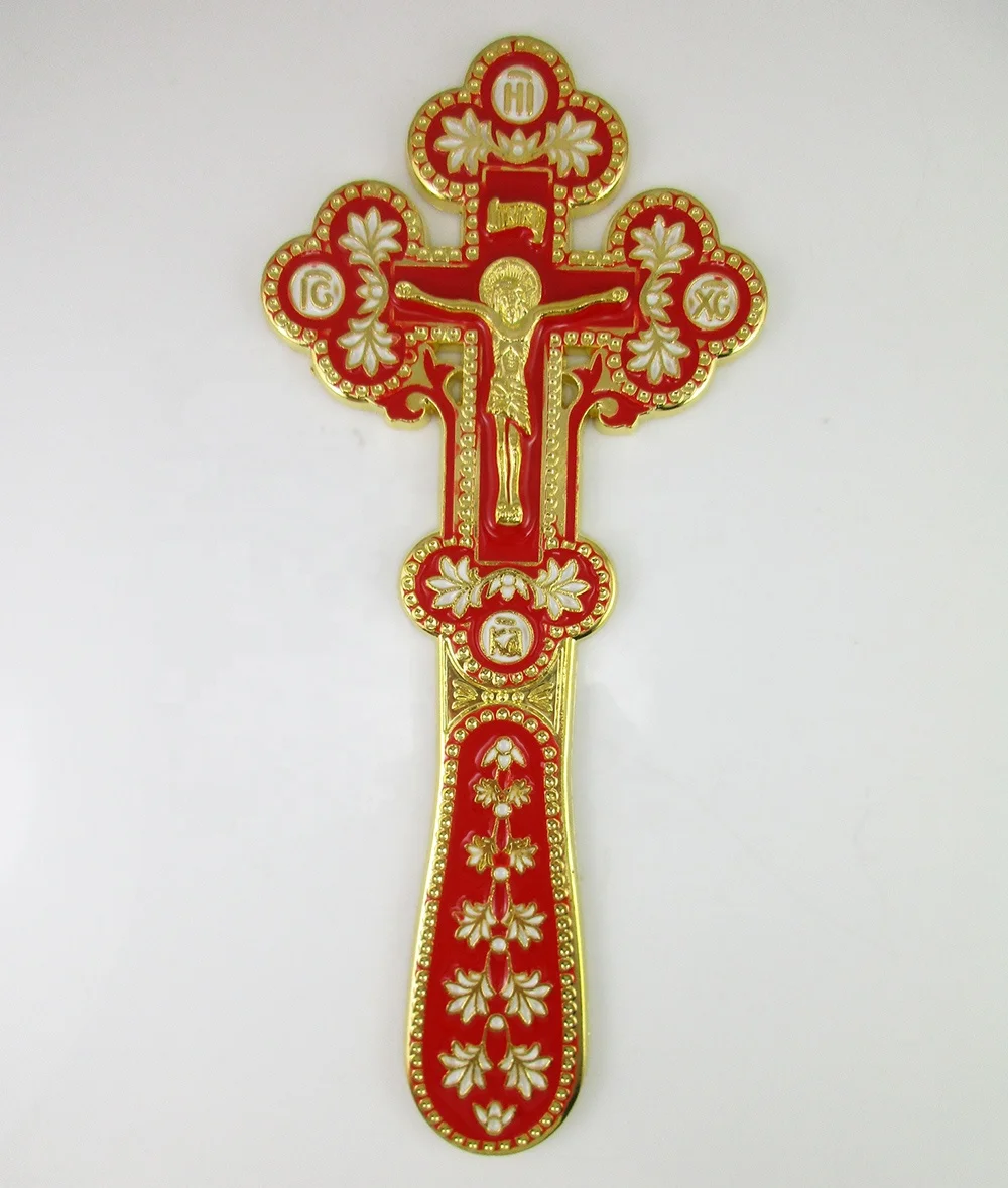Orthodox Gold Plated Blessing Enamel Cruce Binecuvantare Aurita Hand Prayer Cross