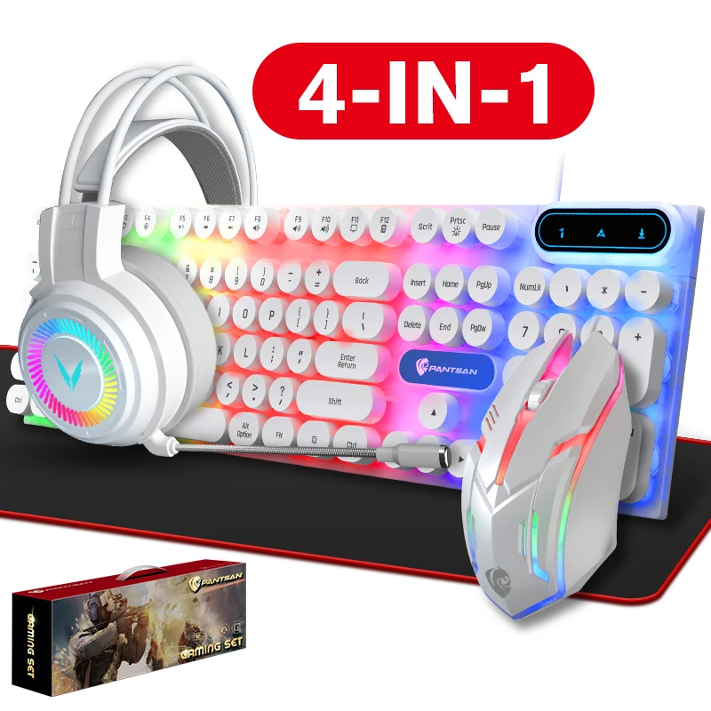 Игровой Комплект 4 в 1, USB-клавиатура и мышь со светодиодной RGB Подсветкой