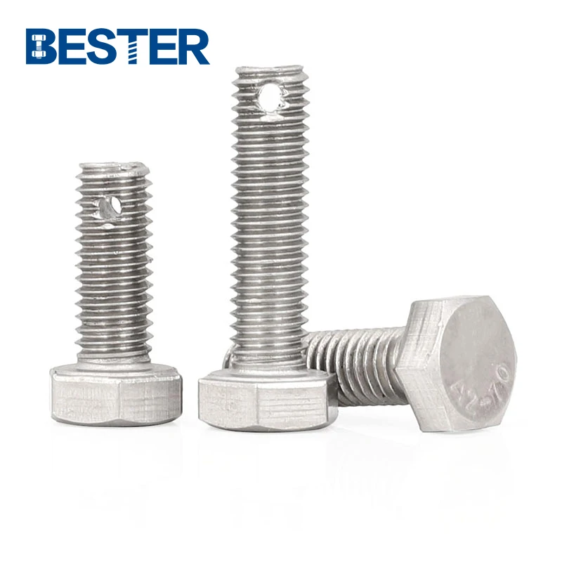 Factory customized m9 m8 ss 304 316 stainless steel  hex bolt tail with hole  for cotter pin